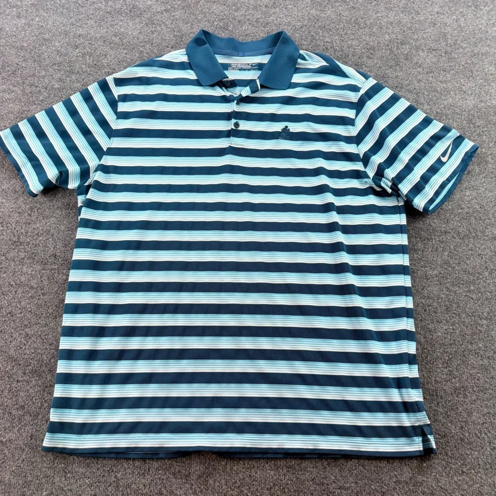 Nike Golf Disney Parks Mickey Mouse Polo Shirt Dri-FIT Striped 2XL Blue Men Rare
